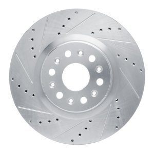 Buick Enclave Brake Rotor (1) - Front Left - R1 Concepts - Drilled & Slotted - Silver - `17-`25
